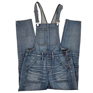 Madewell Women's Size SMALL Skinny Overalls‎ in Kemp Wash Raw Hem Patch Pocket